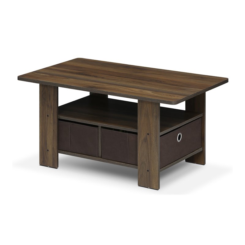 Furinno ANDREY Wood Coffee Table with Bin Drawer in Columbia Walnut/Dark Brown