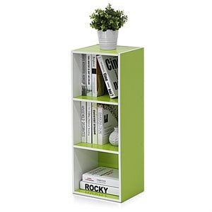Furinno Luder Engineered Wood 3-Tier Open Shelf Bookcase in White/Green
