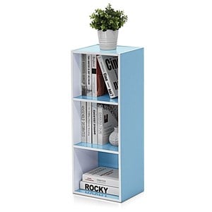 Furinno Luder Engineered Wood 3-Tier Open Shelf Bookcase in White/Light Blue