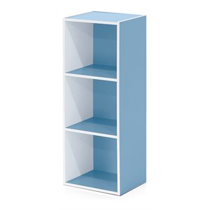 furinno luder engineered wood 3-tier open shelf bookcase in white/light blue