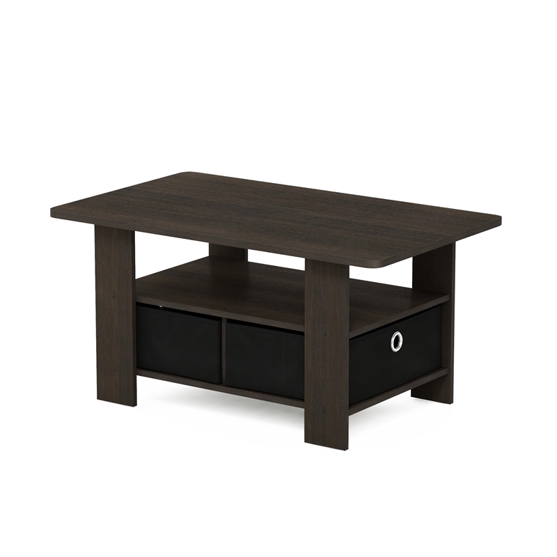 Furinno Andrey Engineered Wood Coffee Table with Bin Drawer in Dark Brown/Black