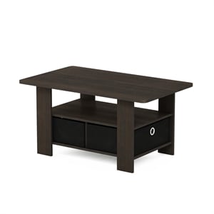 Furinno Andrey Engineered Wood Coffee Table with Bin Drawer in Dark Brown/Black