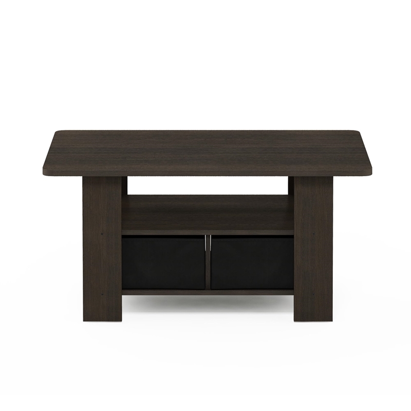 Furinno Andrey Engineered Wood Coffee Table with Bin Drawer in Dark Brown/Black