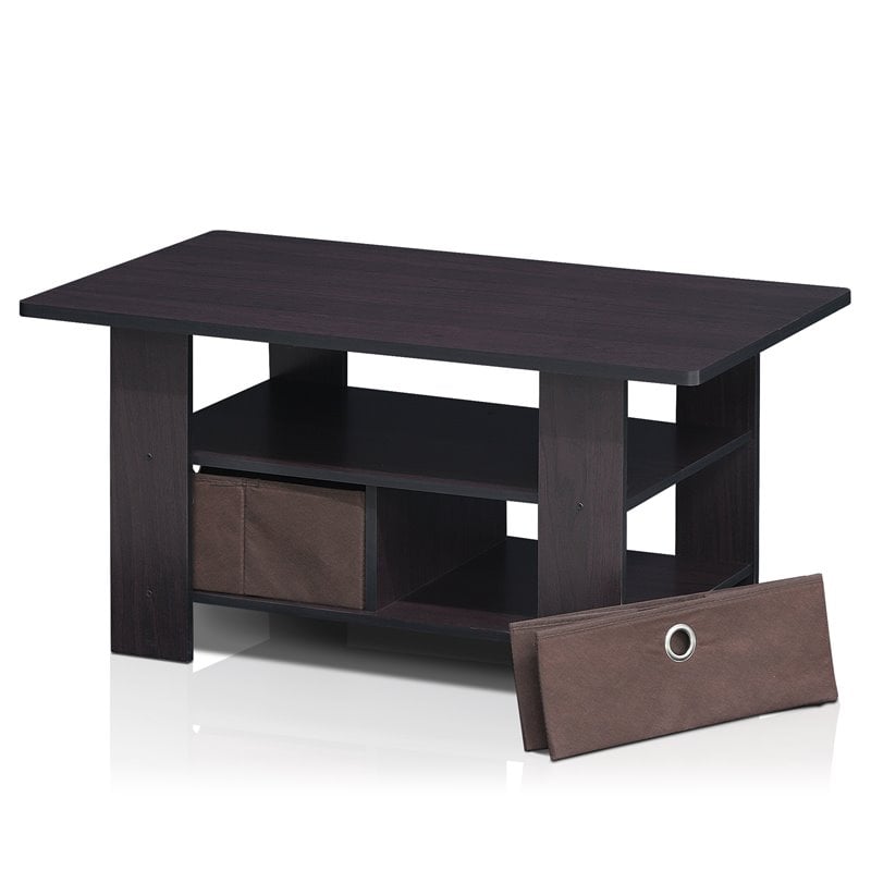 Furinno ANDREY Engineered Wood Coffee Table with Bin Drawer in Dark Walnut