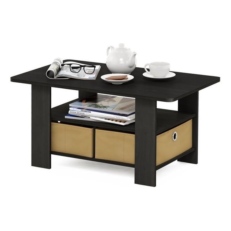 Furinno Andrey Engineered Wood Coffee Table with Bin Drawer in Espresso/Brown