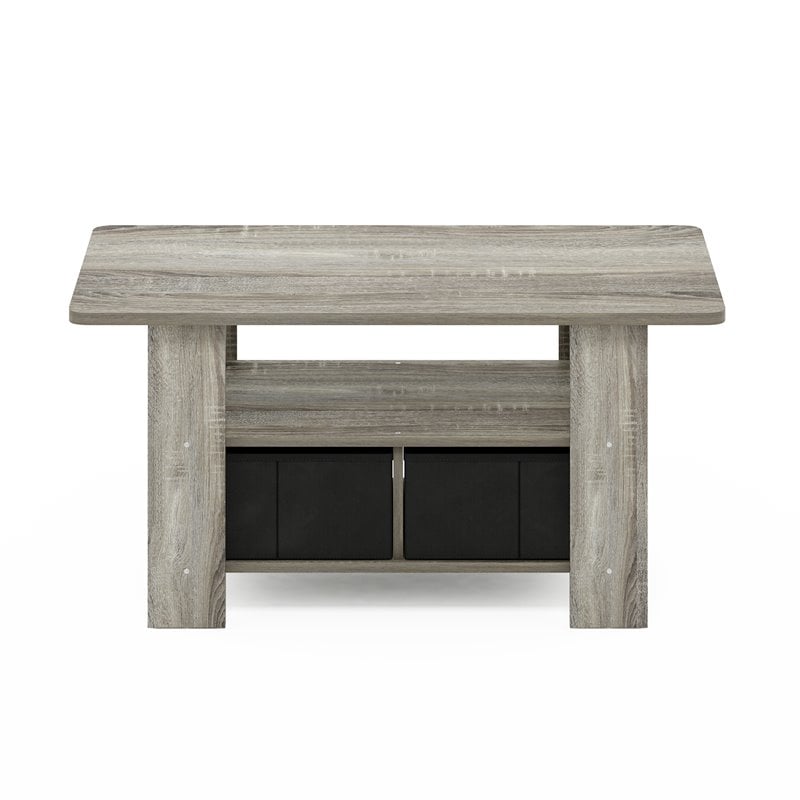 Furinno ANDREY Wood Coffee Table with Bin Drawer in French Oak Gray/Black