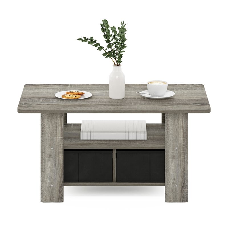 Furinno ANDREY Wood Coffee Table with Bin Drawer in French Oak Gray/Black