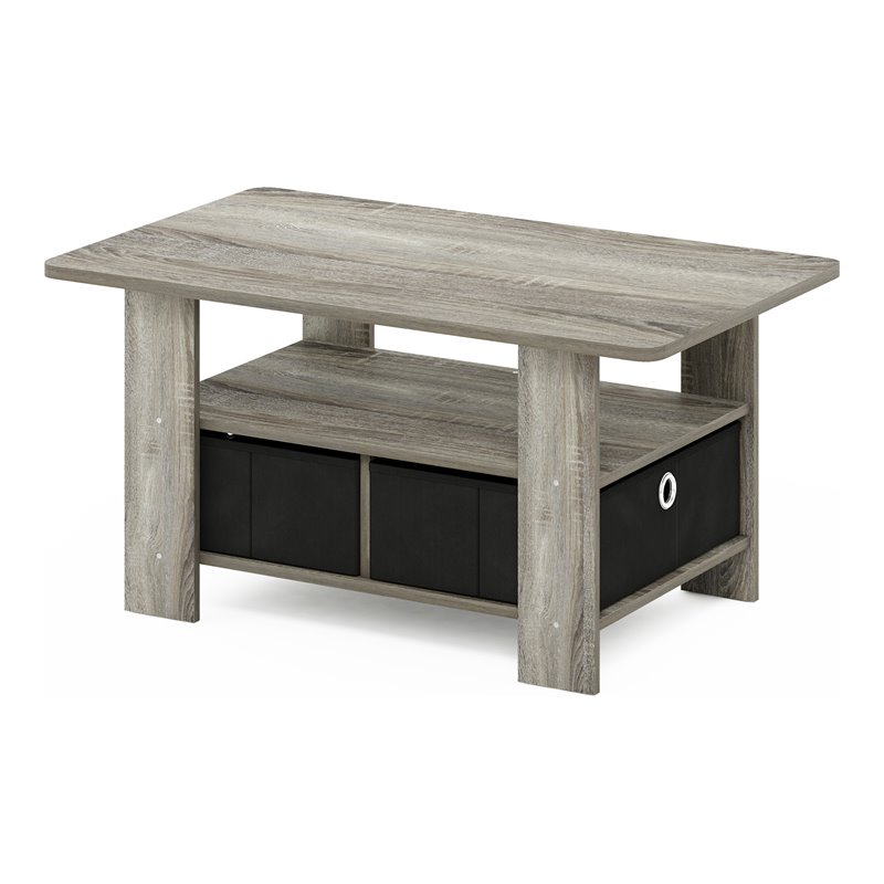 Furinno ANDREY Wood Coffee Table with Bin Drawer in French Oak Gray/Black