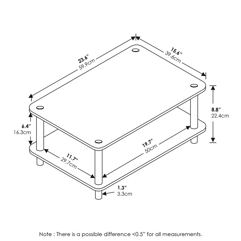 Furinno JUST Engineered Wood 2-Tier No Tools Coffee Table in White