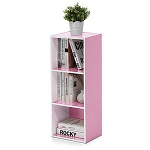 Furinno Luder Engineered Wood 3-Tier Open Shelf Bookcase in White/Pink