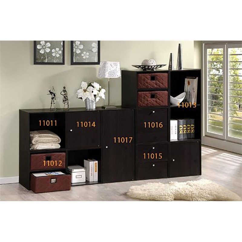 Furinno Hidup Tropika Wood Modular Open Cube Tall Storage with Shelf in Espresso