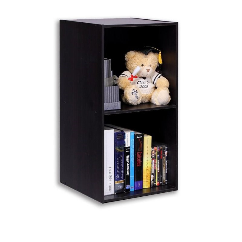Furinno Hidup Tropika Wood Modular Open Cube Tall Storage with Shelf in Espresso