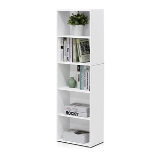 Furinno Luder Wood 5-Tier Reversible Color Open Shelf Bookcase in White