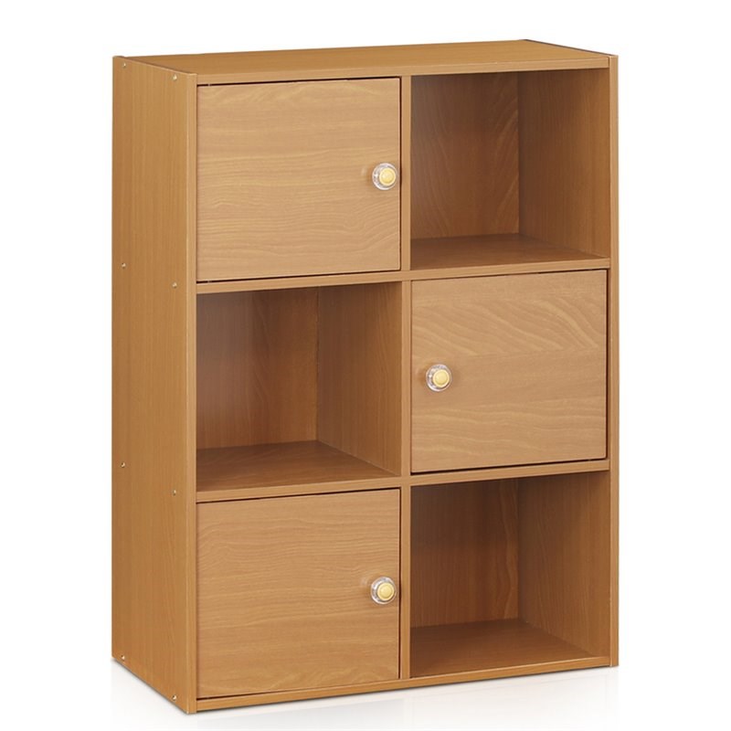 Furinno Pasir Engineered Wood 3-Tier Shelf with Round Handle in Light Cherry