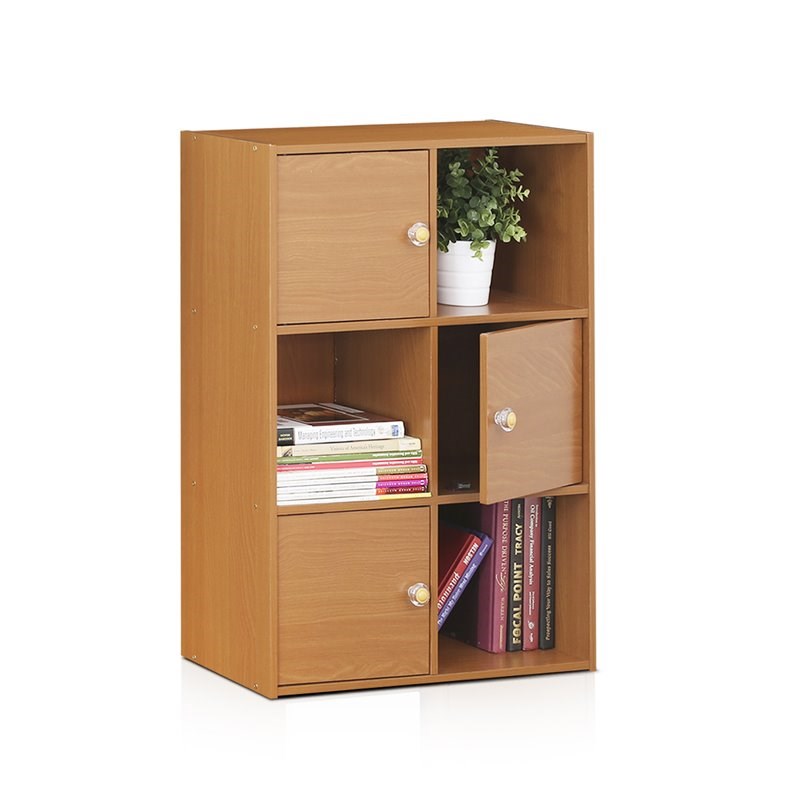 Furinno Pasir Engineered Wood 3-Tier Shelf with Round Handle in Light Cherry