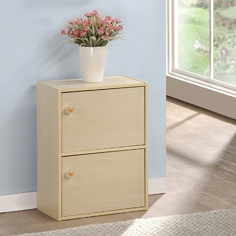 Furinno Pasir Wood 2-Tier Bookcase with Round Handle in Steam Beech/Natural