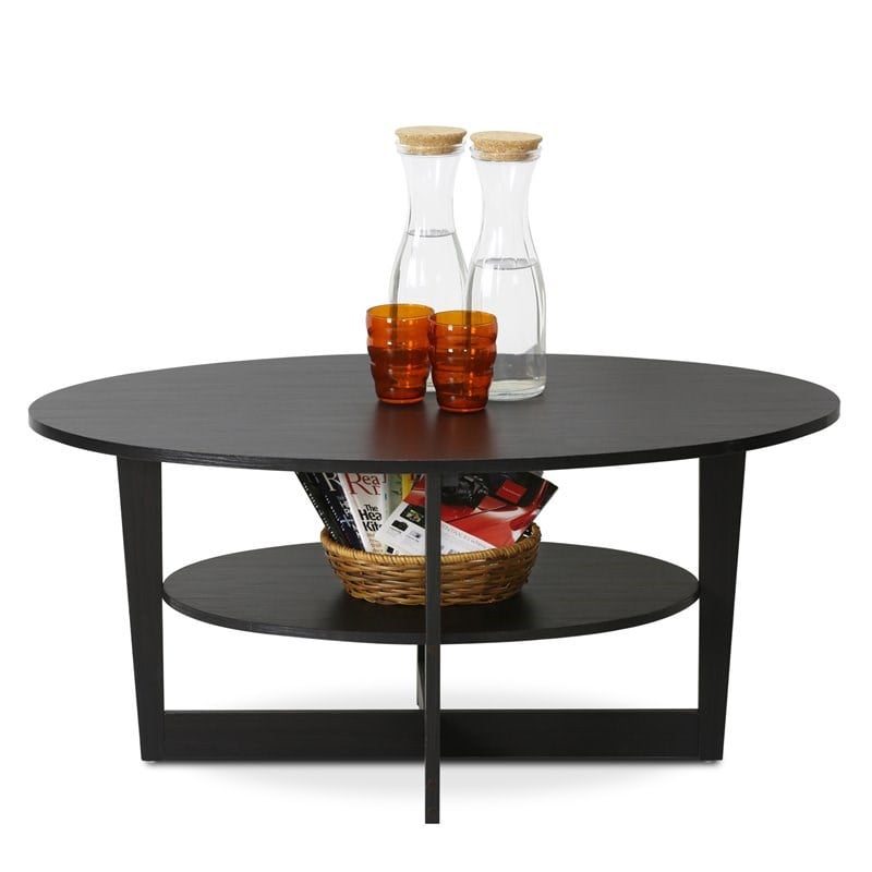 Furinno JAYA Contemporary Engineered Wood Oval Coffee Table in Walnut