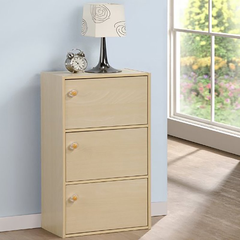 Furinno Pasir Wood 3-Tier Bookcase with Round Handle in Steam Beech/Natural