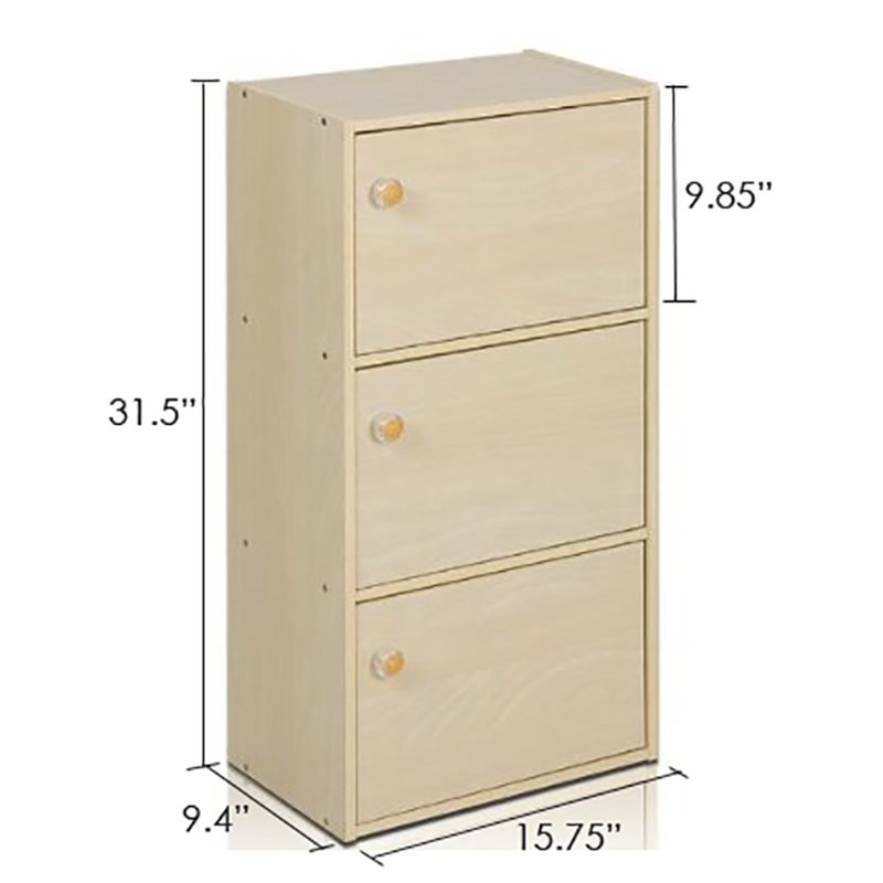 Furinno Pasir Wood 3-Tier Bookcase with Round Handle in Steam Beech/Natural