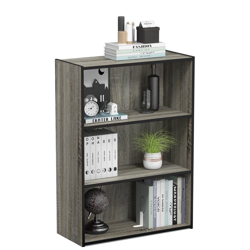 Furinno Pasir Engineered Wood 3-Tier Open Shelf in French Oak Gray