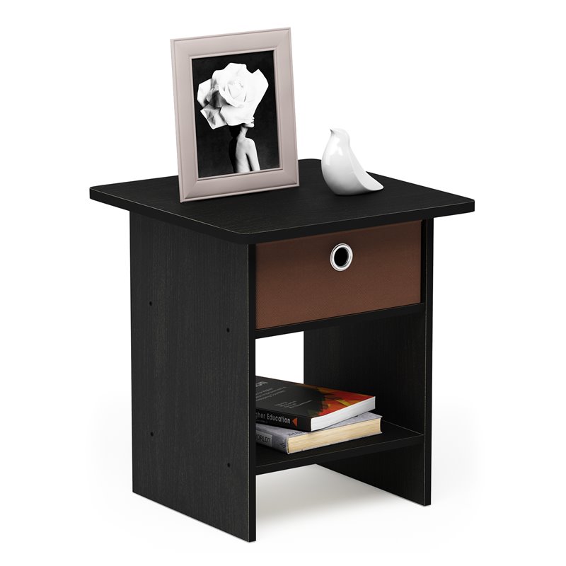Furinno DARIO Wood End Table Storage Shelf in Americano Black/Medium Brown