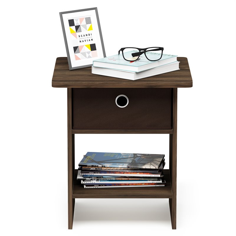 Furinno DARIO Wood End Table Storage Shelf in Columbia Walnut/Dark Brown