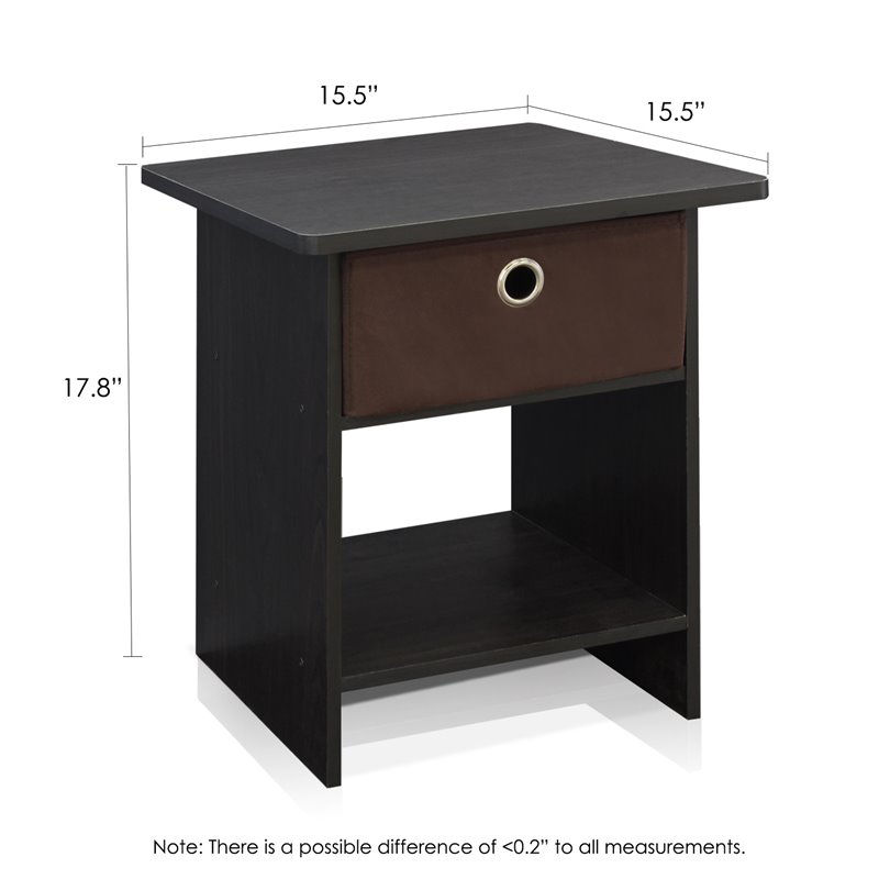 Furinno DARIO Wood End Table Storage Shelf with Bin Drawer in Espresso/Brown
