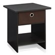 Furinno DARIO Wood End Table Storage Shelf with Bin Drawer in Espresso/Brown