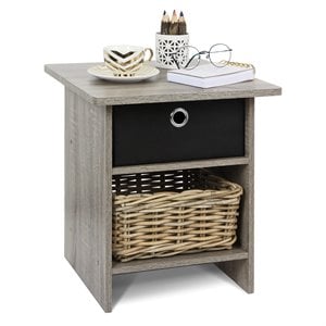 Furinno DARIO Wood End Table Storage Shelf in French Oak Gray/Black