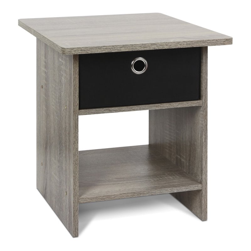 Furinno DARIO Wood End Table Storage Shelf in French Oak Gray/Black