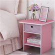 Furinno DARIO Wood End Table Storage Shelf with Bin Drawer in Light Pink