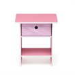 Furinno DARIO Wood End Table Storage Shelf with Bin Drawer in Light Pink
