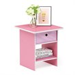 Furinno DARIO Wood End Table Storage Shelf with Bin Drawer in Light Pink