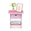 Furinno DARIO Wood End Table Storage Shelf with Bin Drawer in Light Pink