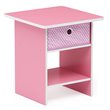 Furinno DARIO Wood End Table Storage Shelf with Bin Drawer in Light Pink