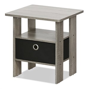 furinno andrey engineered wood end table with bin drawer in french oak gray