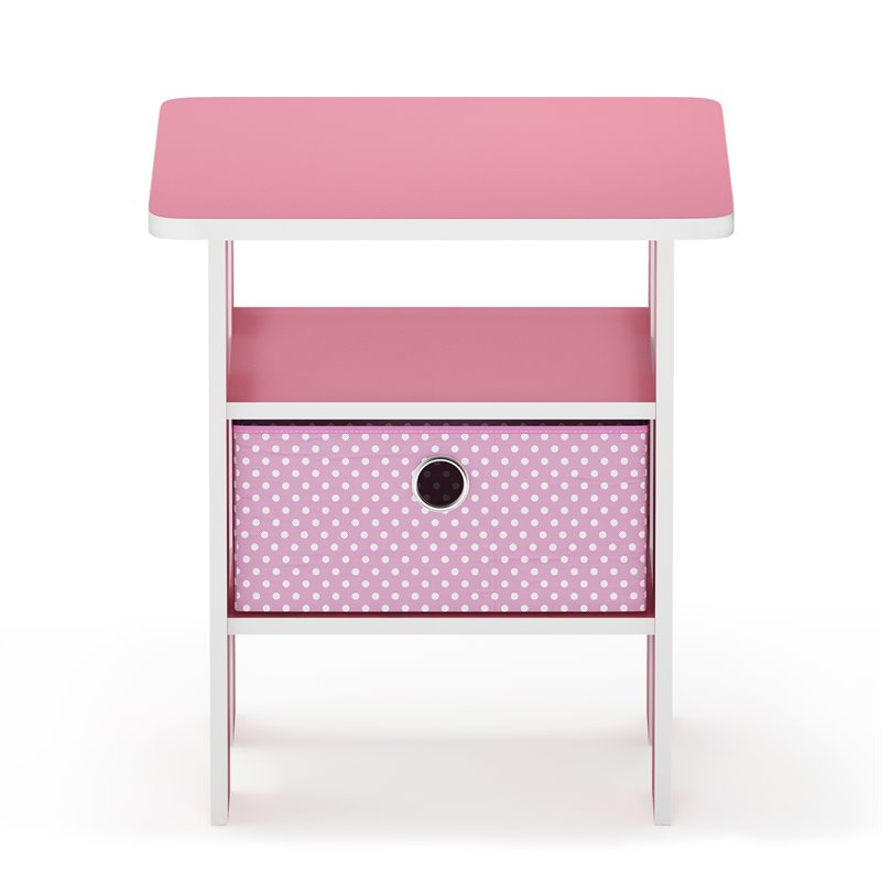 Furinno ANDREY Engineered Wood End Table with Bin Drawer in Light Pink