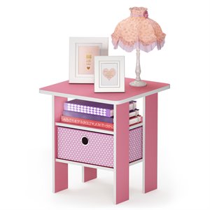 Furinno Andrey Engineered Wood End Table with Bin Drawer in Light Pink