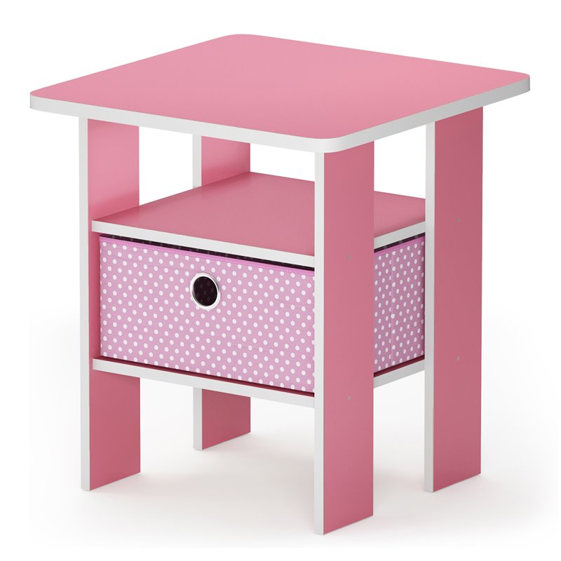 Furinno ANDREY Engineered Wood End Table with Bin Drawer in Light Pink