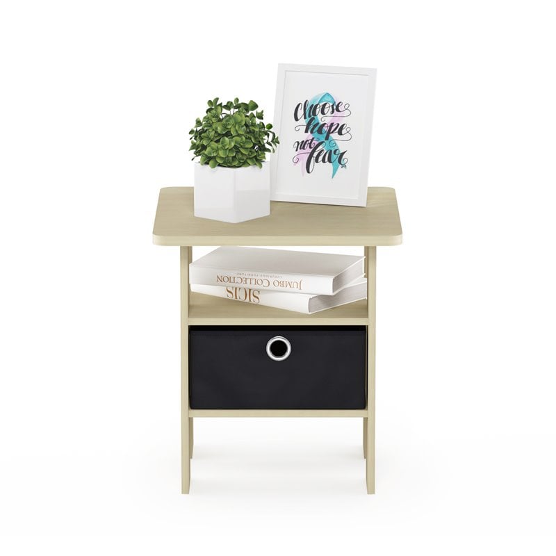 Furinno ANDREY Engineered Wood End Table with Bin Drawer in Steam Beech/Natural