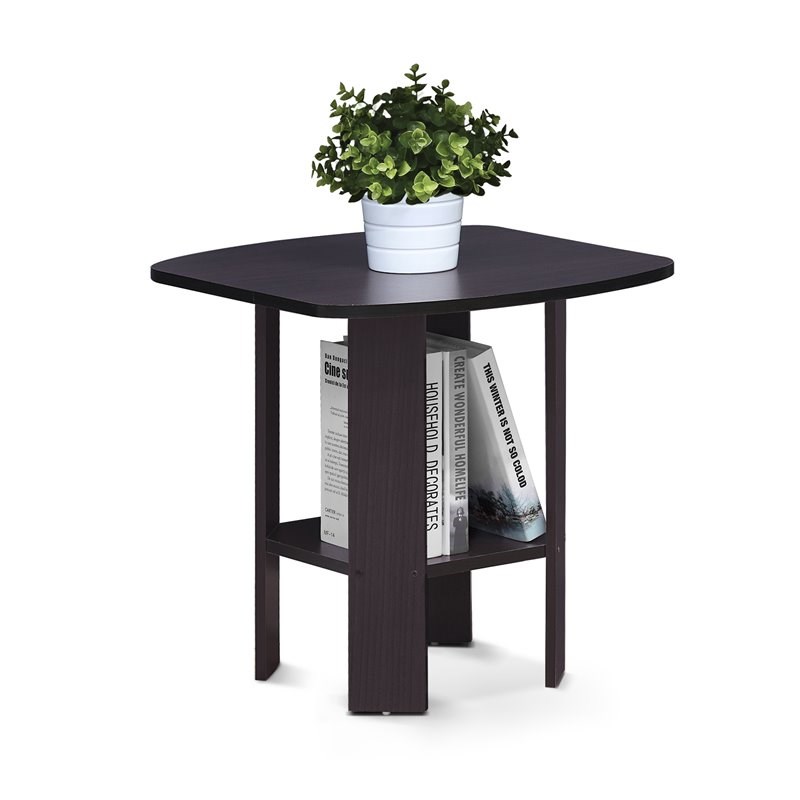 Furinno Contemporary Engineered Wood Simple Design End Table in Dark Walnut