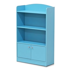 furinno lova engineered wood bookshelf with storage cabinet in light blue