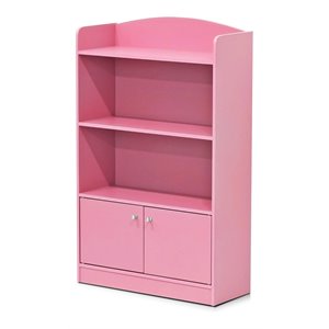 furinno lova engineered wood bookshelf with storage cabinet in pink