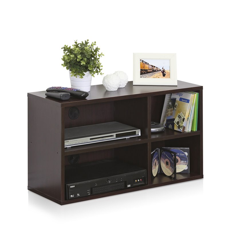 Furinno Indo Engineered Wood 2x2 Petite Audio Video Storage Shelf in Espresso