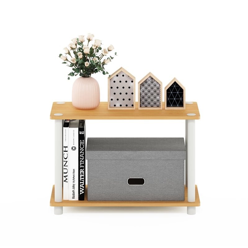 Furinno TURN-N-TUBE Wood 2-Tier No Tools Tube Shelf End Table in Beech/Natural