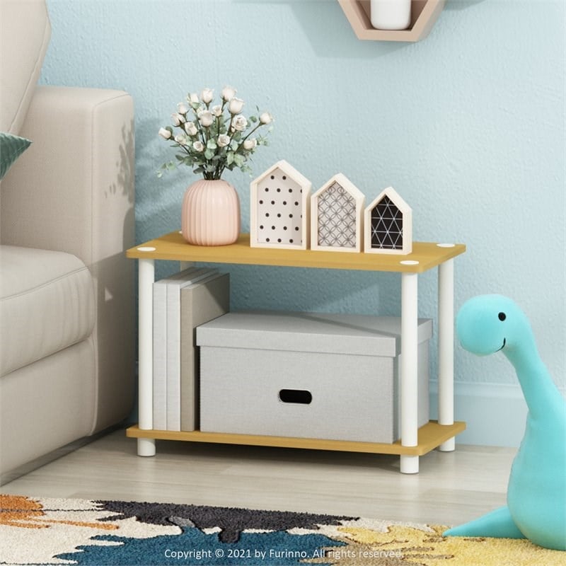 Furinno TURN-N-TUBE Wood 2-Tier No Tools Tube Shelf End Table in Beech/Natural