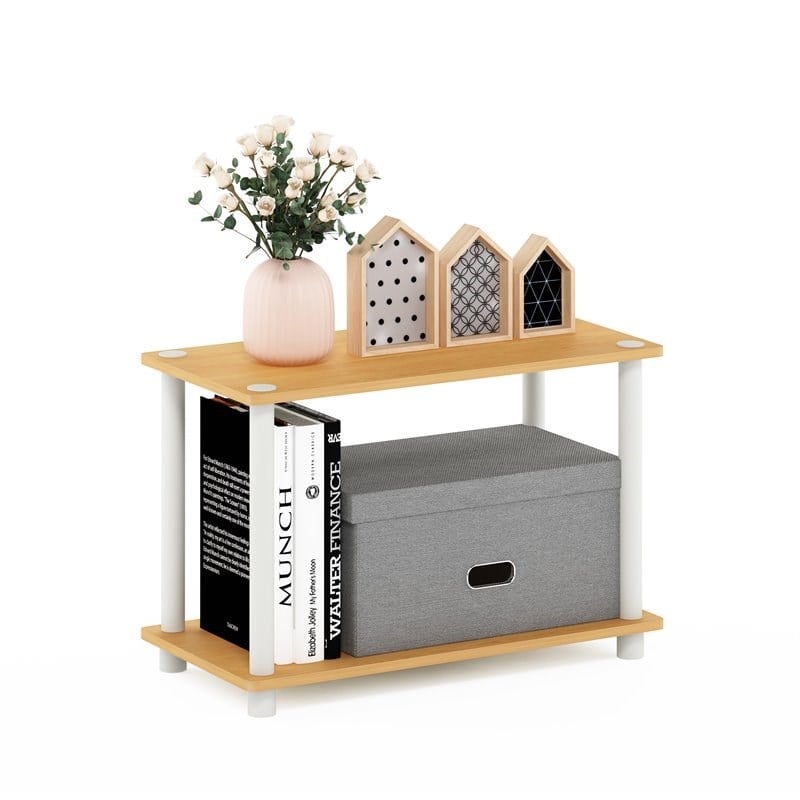 Furinno TURN-N-TUBE Wood 2-Tier No Tools Tube Shelf End Table in Beech/Natural