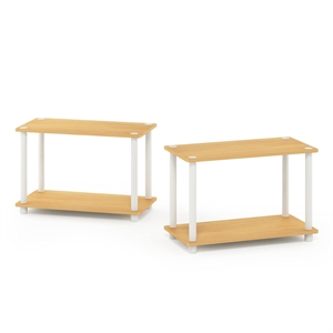 Furinno TURN-N-TUBE Wood 2-Tier Shelves End Table Set in Natural (Set of 2)