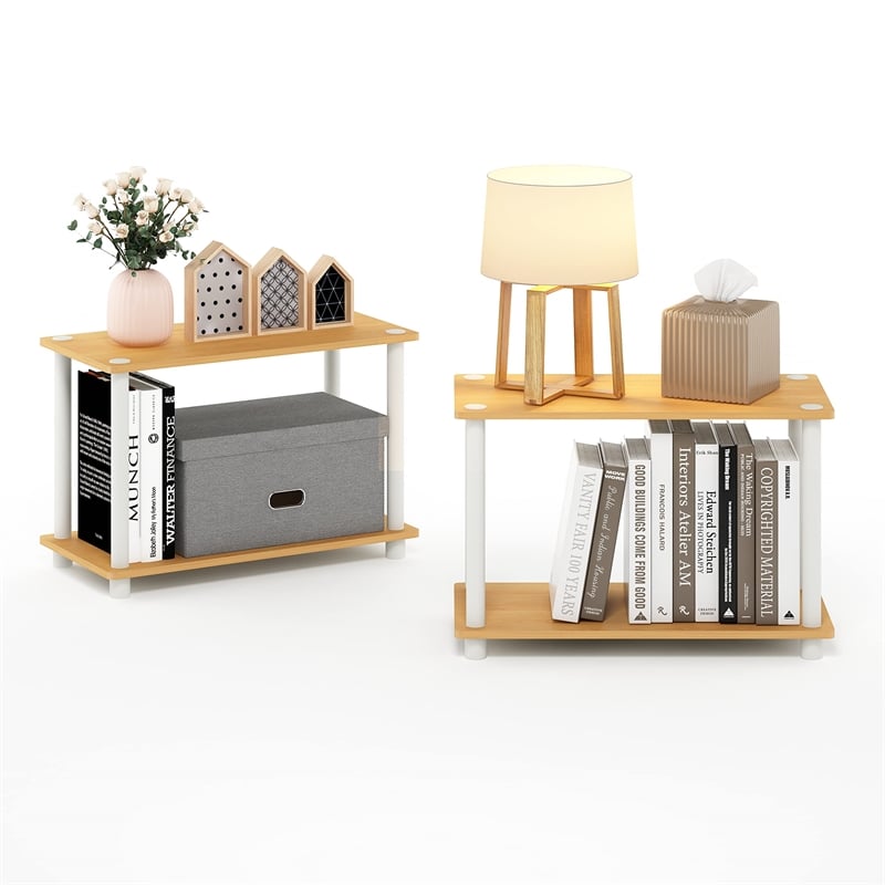Furinno TURN-N-TUBE Wood 2-Tier Shelves End Table Set in Natural (Set of 2)
