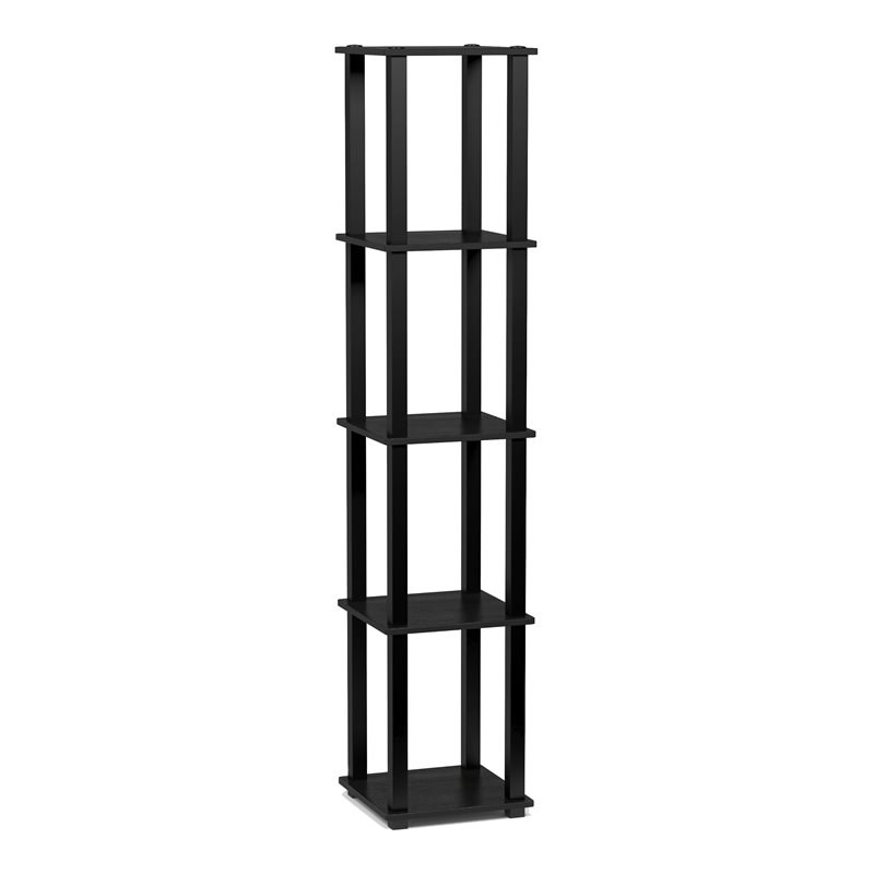 Furinno Turn-S-Tube Wood 5-Tier Corner Rack Display Shelf in Americano Black